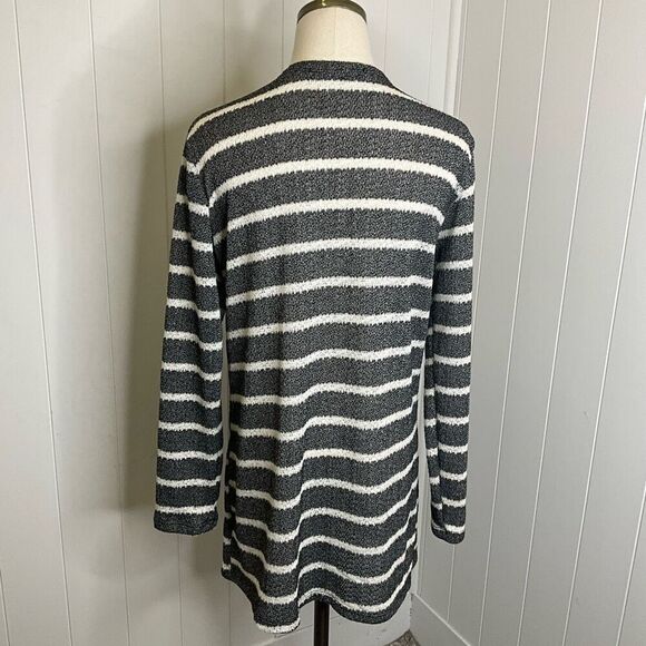 B Flawless Women's Size Large Grey White Striped Open Front Cardigan Sweater - Picture 7 of 12
